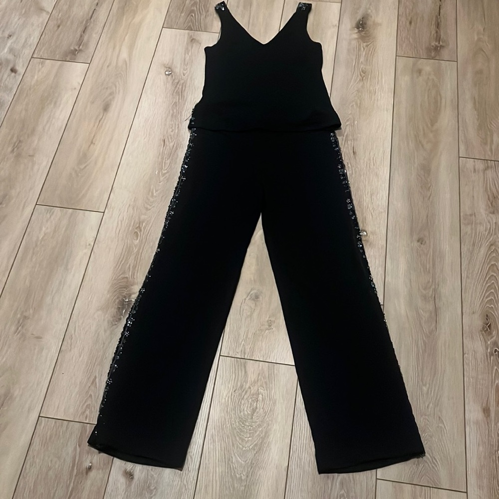 2 Piece BCBG Max Azria Size 6 Dressy Tank and Pants with Beaded Mesh Panels